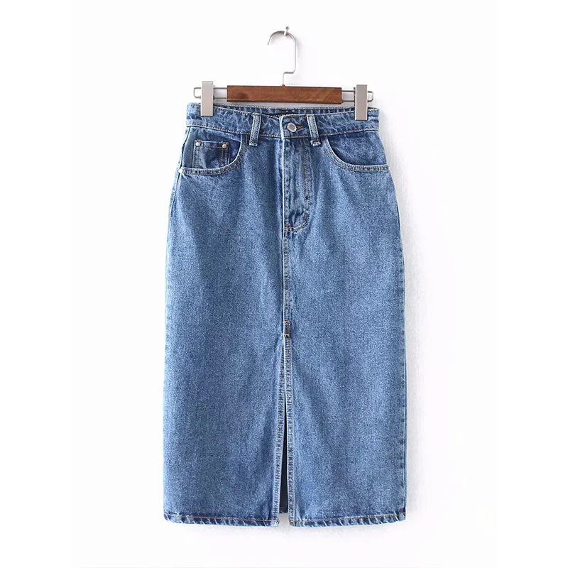 New arrival wholesale  fashion casual split skirts high waist denim skirts straight jeans skirts