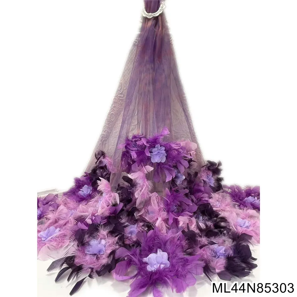 Beautifical tulle net party lace fabric 3d african lace for women french tulle with beads fabric ML44N853