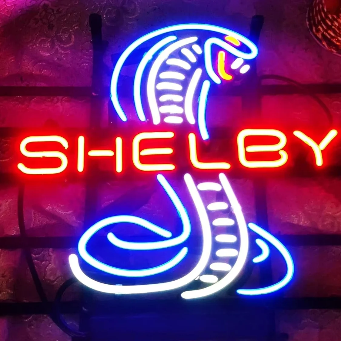 Оптовая продажа круглые стеклянные неоновые вывески Shelby Cobra для офиса кафе вечеринок мужчин пещеры светильники художественные Настенные 2 дюйма