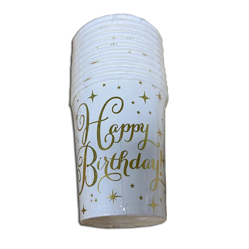 Factory Direct Sales Bronzing Birthday Party Disposable Paper Plate Tissue Paper Cup Set