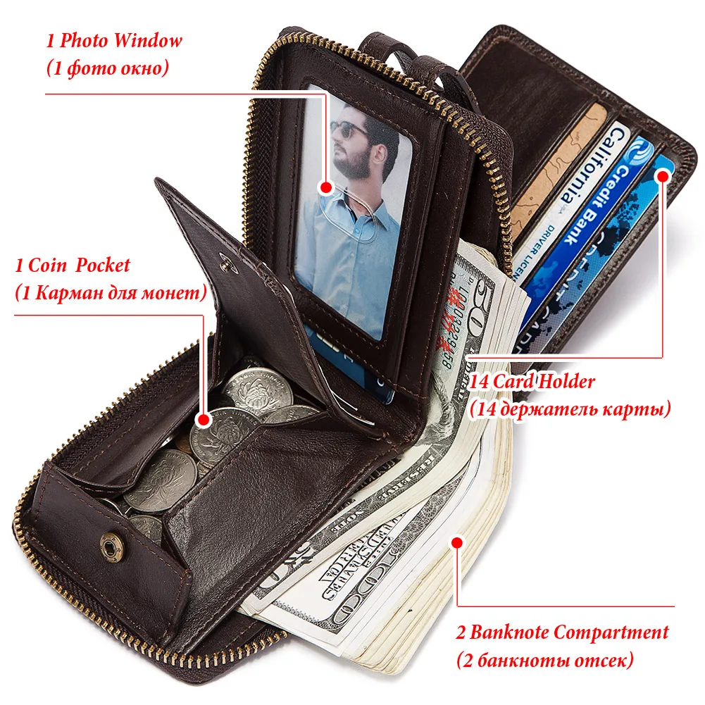 TS Genuine Leather Classic Wallet for Men RFID Blocking Credit Card Wallets Big Capacity Clutch Purse with Coin Pocket