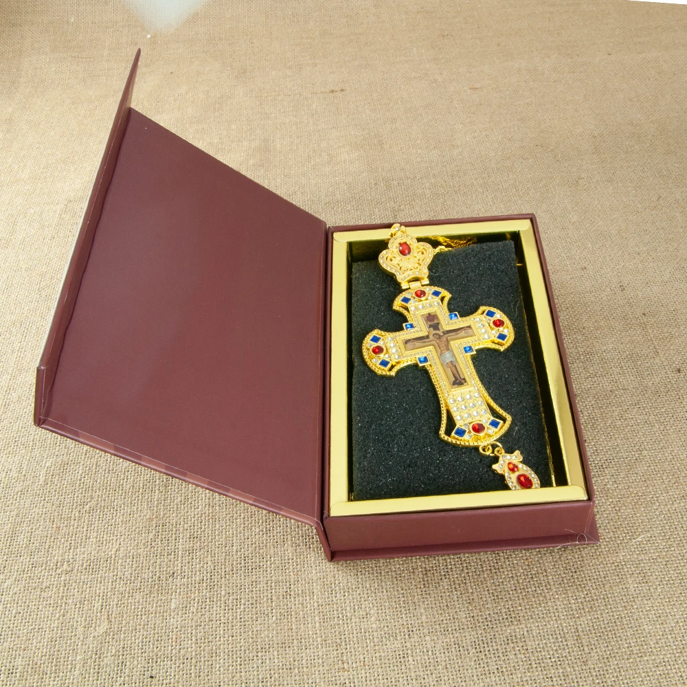 HT Large Size Orthodox Church Cross Necklace Gold Fashion Gold Silver Plated Resin Jesus Crucifix Orthodox Priest for Prayer