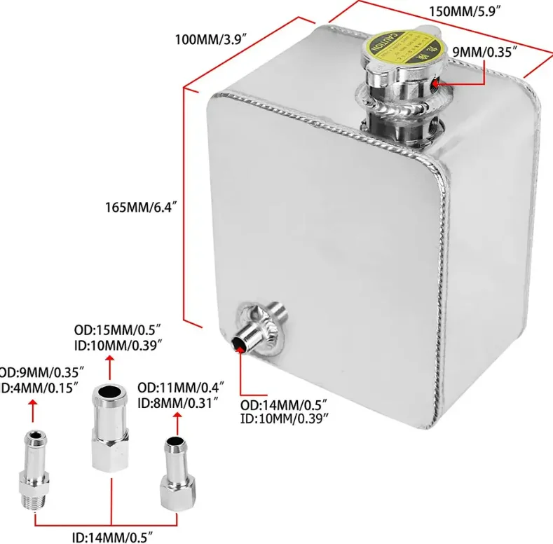 2.5L Universal Aluminum Coolant Radiator Overflow Expansion Tank Reservoir Recovery Water Tank Bottle