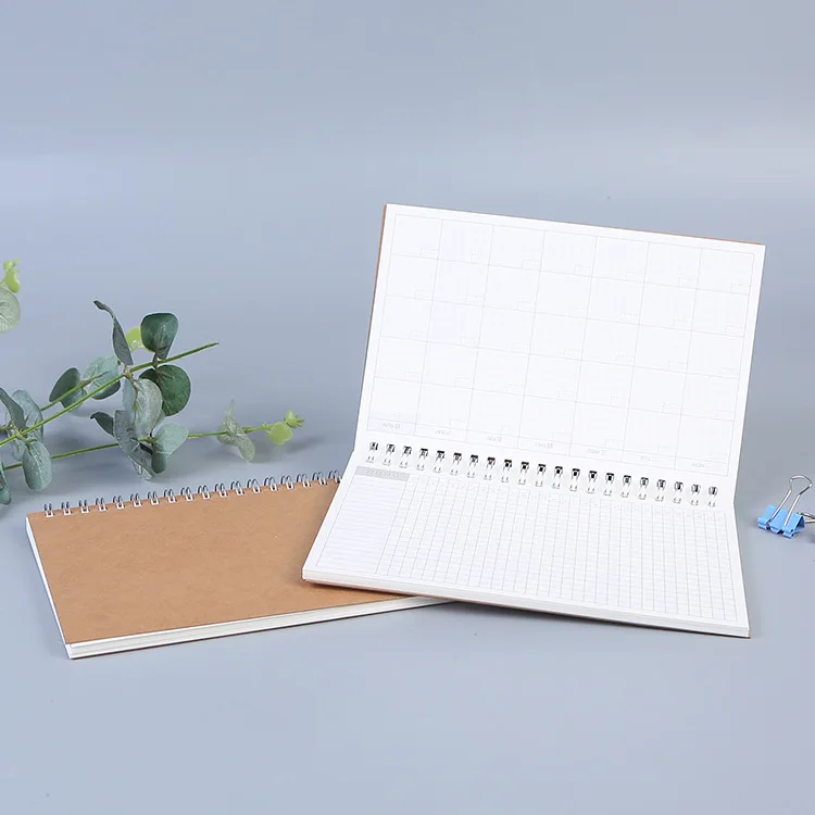 
Индивидуальный логотип, неустанавливаемый ежедневник, еженедельный, ежемесячный, из крафт-бумаги, спиральный планировщик 