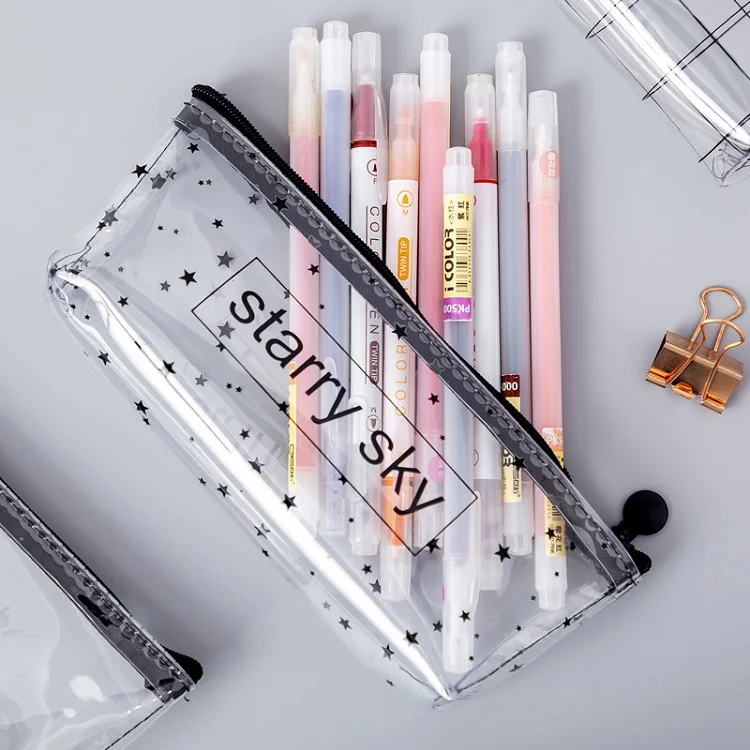 Huahang 2021 Transparent Plastic Zipper Pencil Case Bag Big Capacity Pencil Pen Case Marble Pattern Pvc Pencil Case