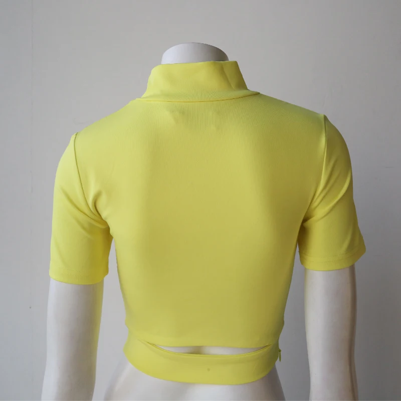 Neon  Cut Out Sexy Slim Fit Short Sleeve Turtleneck Blank  Sport Female T-shirt Crop T-shirt For Women