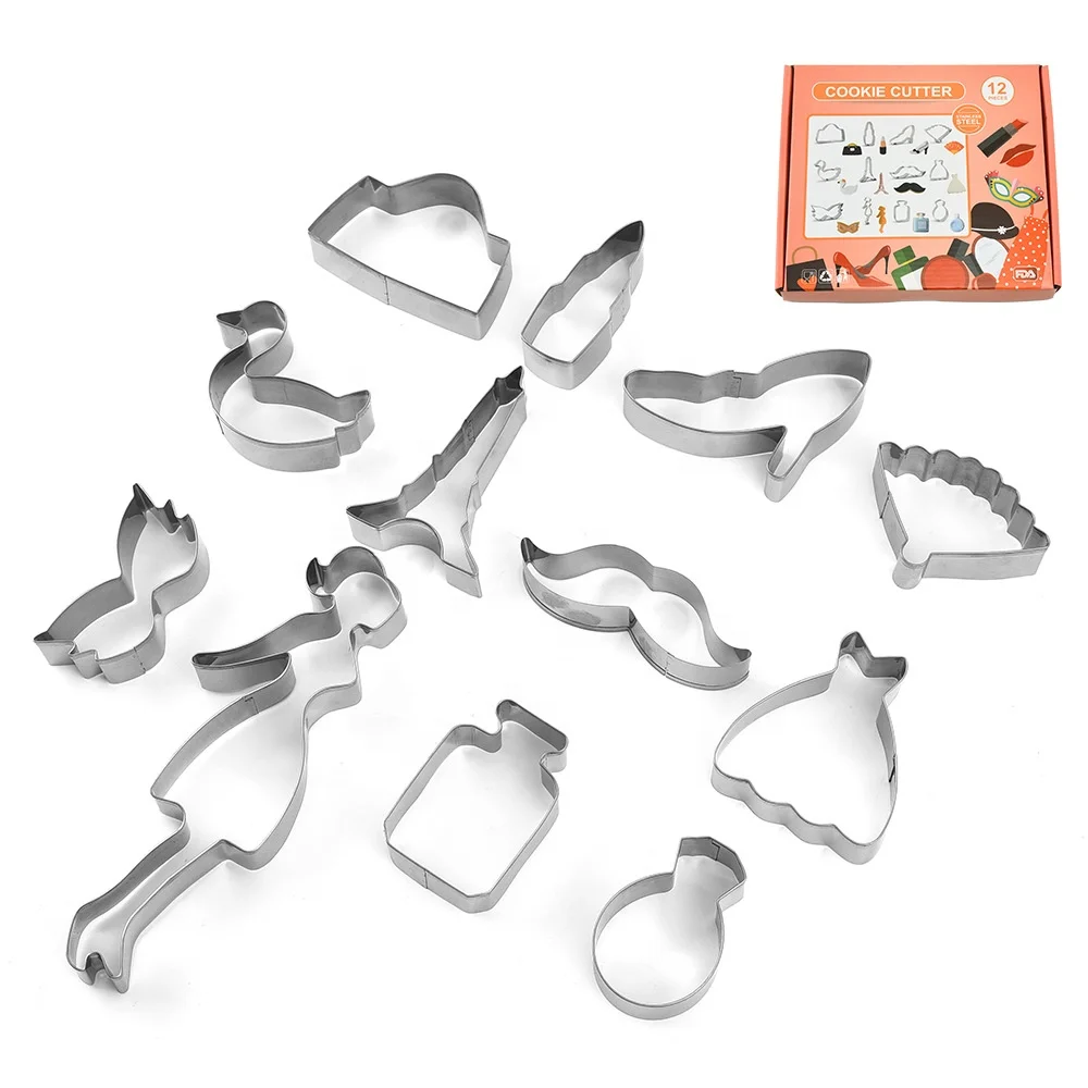 12PCS Princess Series Cookie Molds Make-up metal cookie cutter stainless steel Lady biscuit cutter mold fondant cake cutter