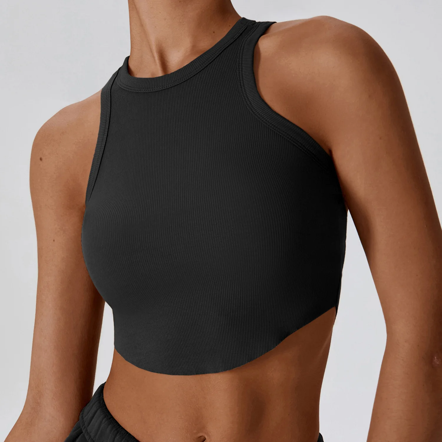 joahs custom logo gym yoga croptop viscose spandex ribbed crop tank top women wholesale de mujer  solid bank brown tanktop dupe