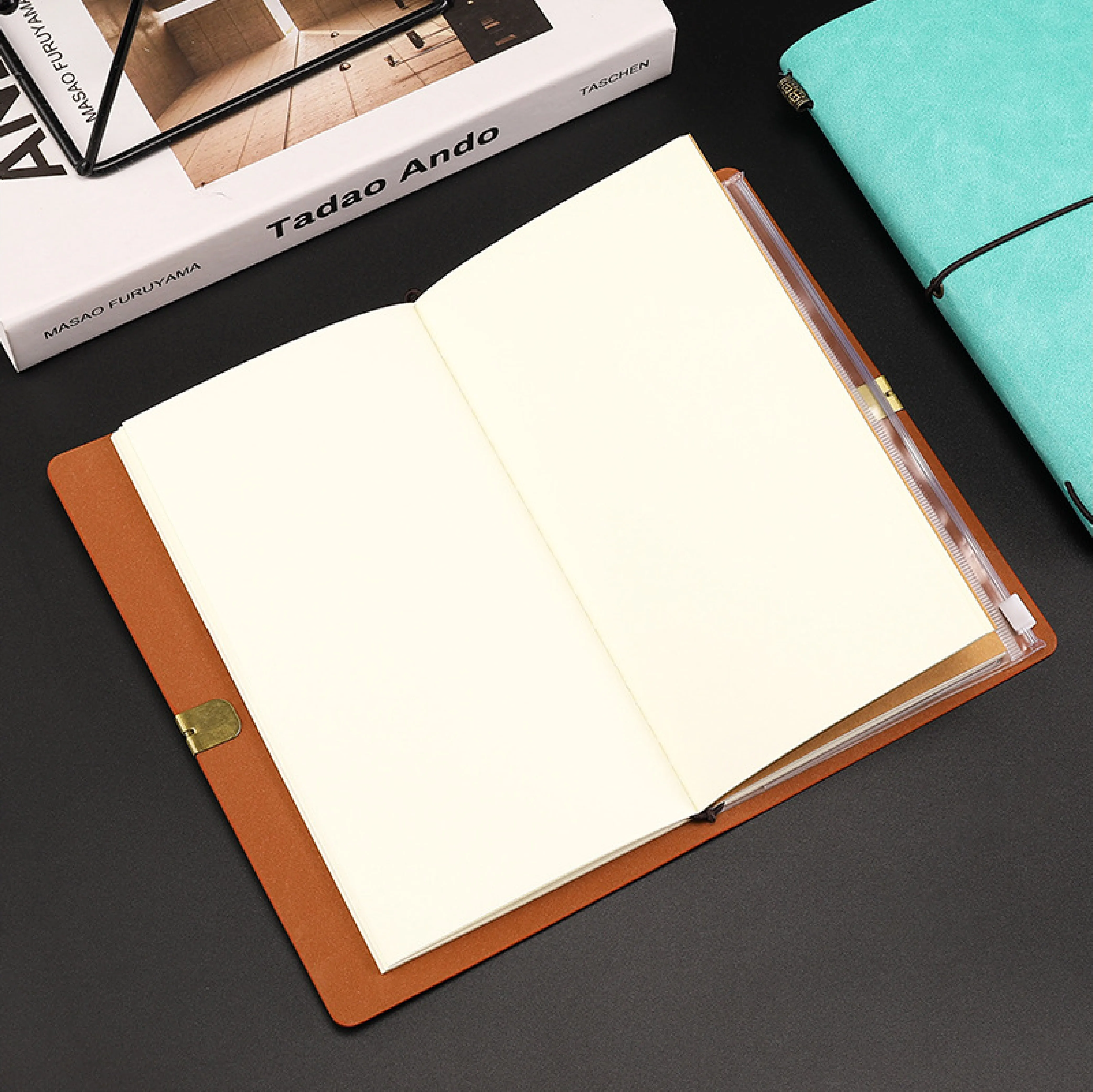 school supplies A6 recycle note book custom printed sketchbook soft PU leather diary with pocket card holder traveler journal