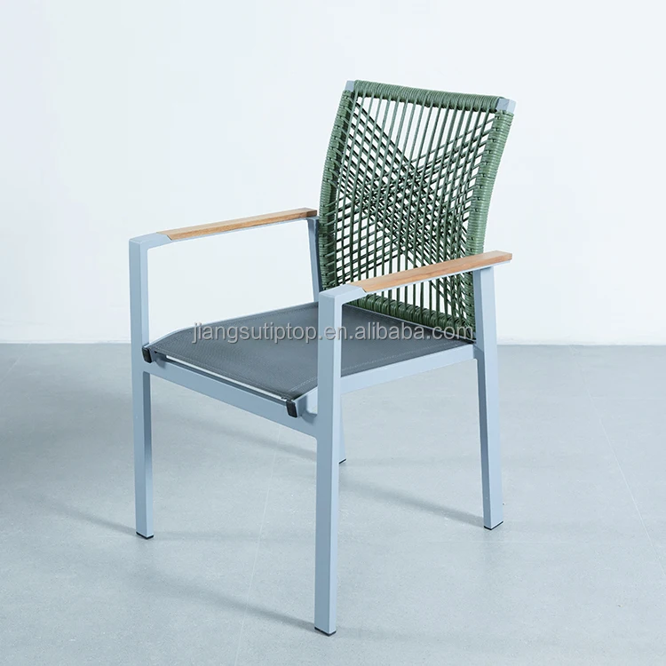 Высококачественное плетеное алюминиевое садовое кресло с подлокотником из тикового дерева