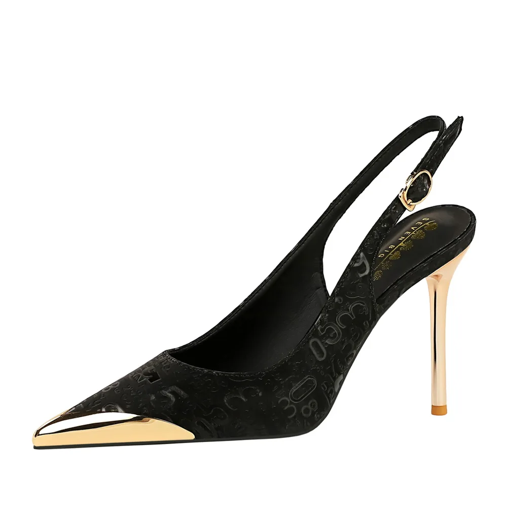 Женские туфли в европейском и американском стиле 373-20, атласные полые туфли с глубоким вырезом сзади, с вырезами на спине и металлическим ремешком