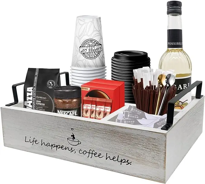 2024 Wooden Coffee Capsule Storage Box Desktop Coffee Tea Bag Disposable Paper Cup Wooden Coffee Pod Storage