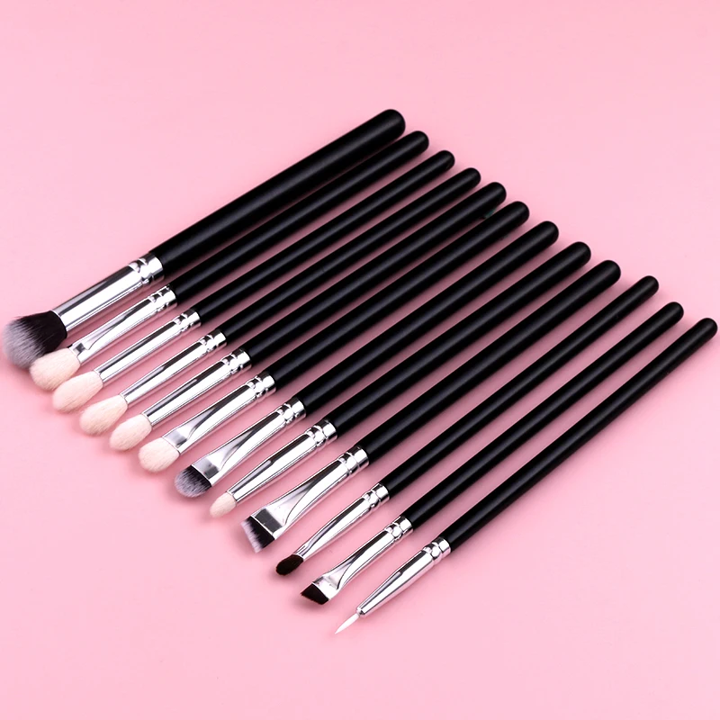 vegan eye shadow makeup brush synthetic custom logo copper tube 12pcs Black small eyeshadow brushes