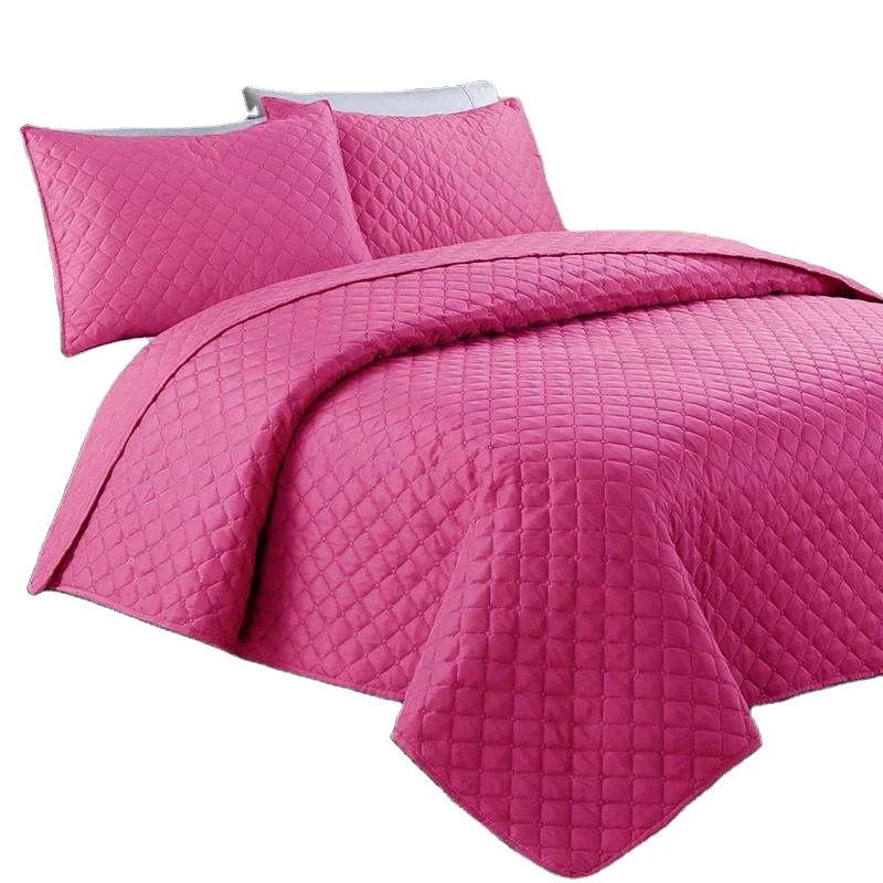 Grid Style Plain Color Polyester Ultrasonic Queen Size Quilt Quilted Material