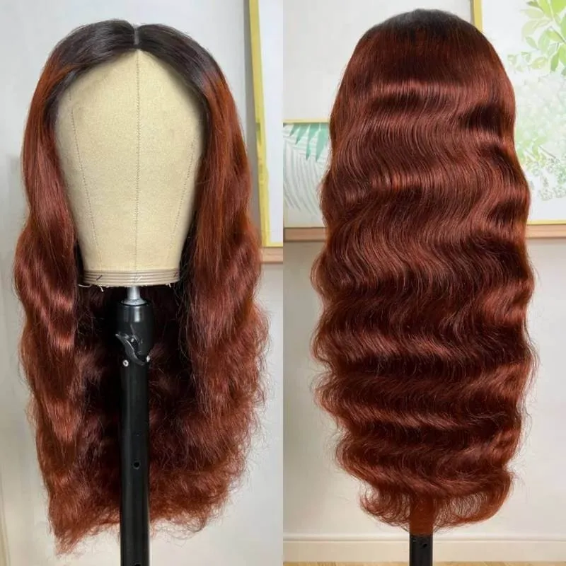 Lavish Beauty Red Brown Color Body Wave 13X4 Lace Front Human Hair Wigs 150% Density human hair brazilian lace front wigs