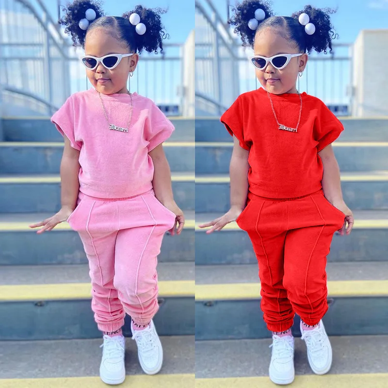 2023 new arrivals kids summer clothing set fashion t shirt and pants girls two piece outfits set
