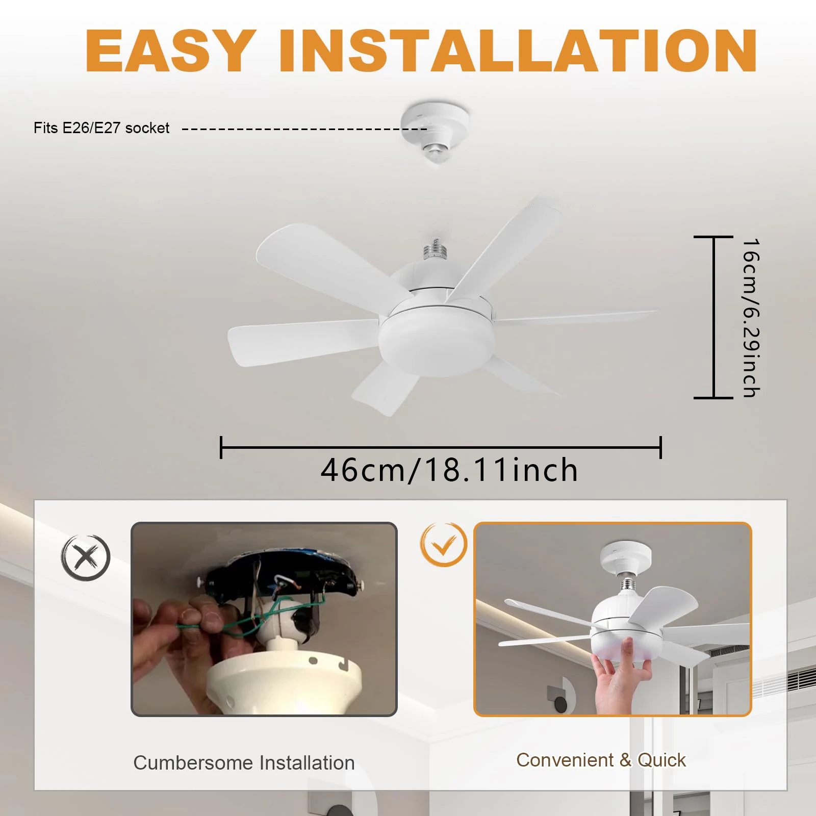 Socket Fan Light E27 Base With Remote Ceiling Fan With Led Light Dimmable Ceiling Fan Replacement For Bedroom Kitchen