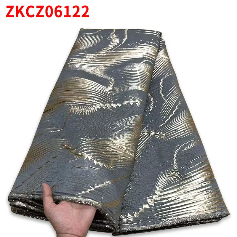 French Gold Organza Stripe Brocade Lace Fabric 2022 African Nigerian Jacquard Tulle Organic Fabrics