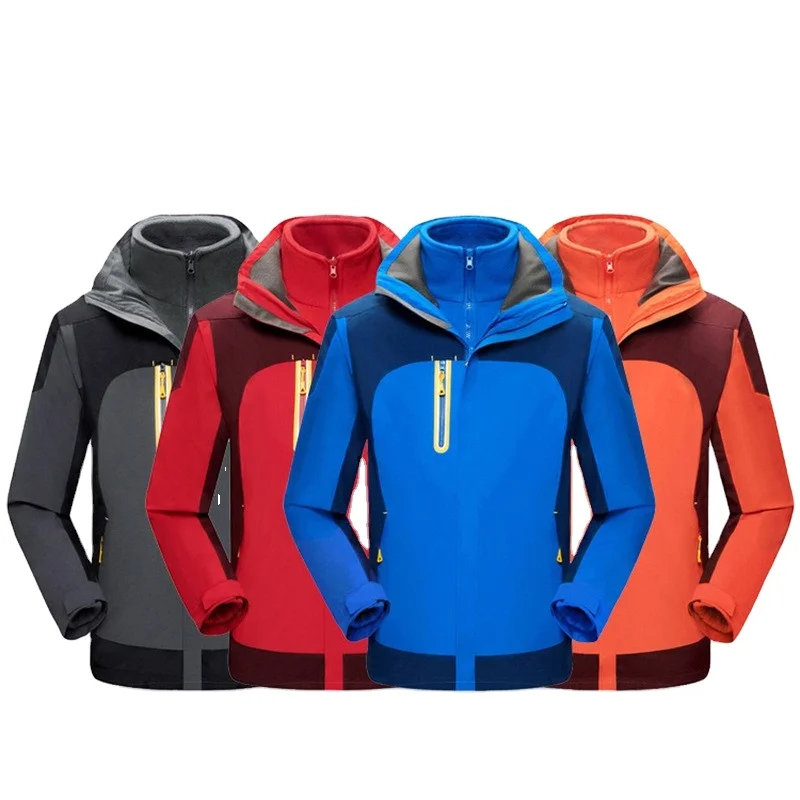 Outdoor 3-in-1 two-piece mountaineering suit with pile and thick windproof and waterproof jacket