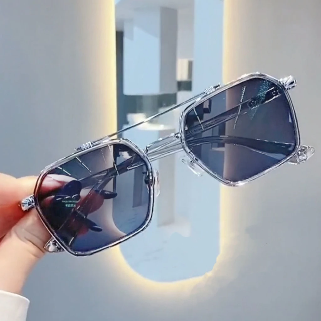 2024 New double beam color-changing sunglasses Optical glasses change brown flat lens sun glass wholesale