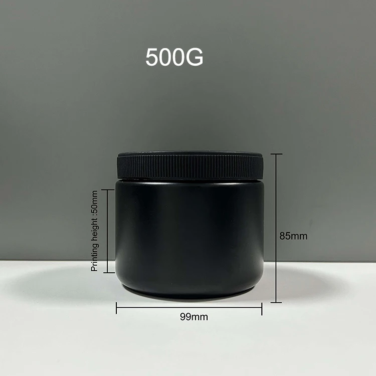 Custom 500ml 300ml 4oz 1L 1000ml 500 750 1000 ml Matte Black PE HDPE Plastic Wide Mouth Jar For Powder Supplements Packaging