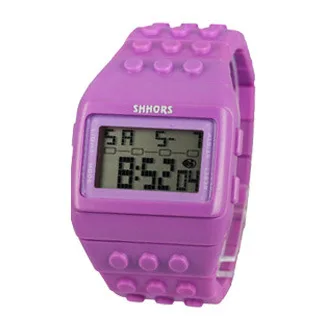 Students Colourful Rainbow Building Blocks Waterproof Alarm Week Date Multi-Function Digital Electronic Watches Black