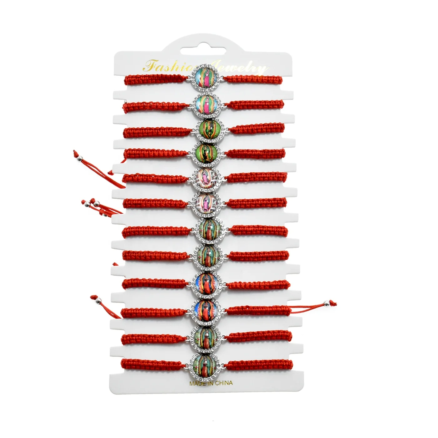 New wholesale red string braided bracelets crystal stone rosary bracelet jesus religious adjustable bracelet