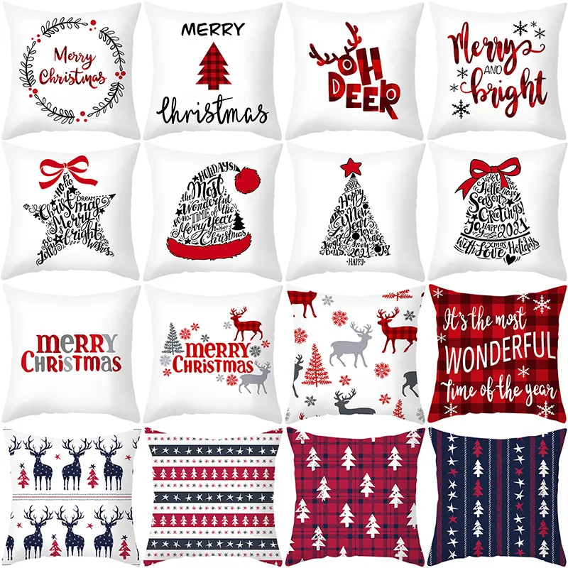 Wholesale Decorative Cushion Christmas Polyester Pillow Covers Santa Deer Snowflake Snowman Pillow Case