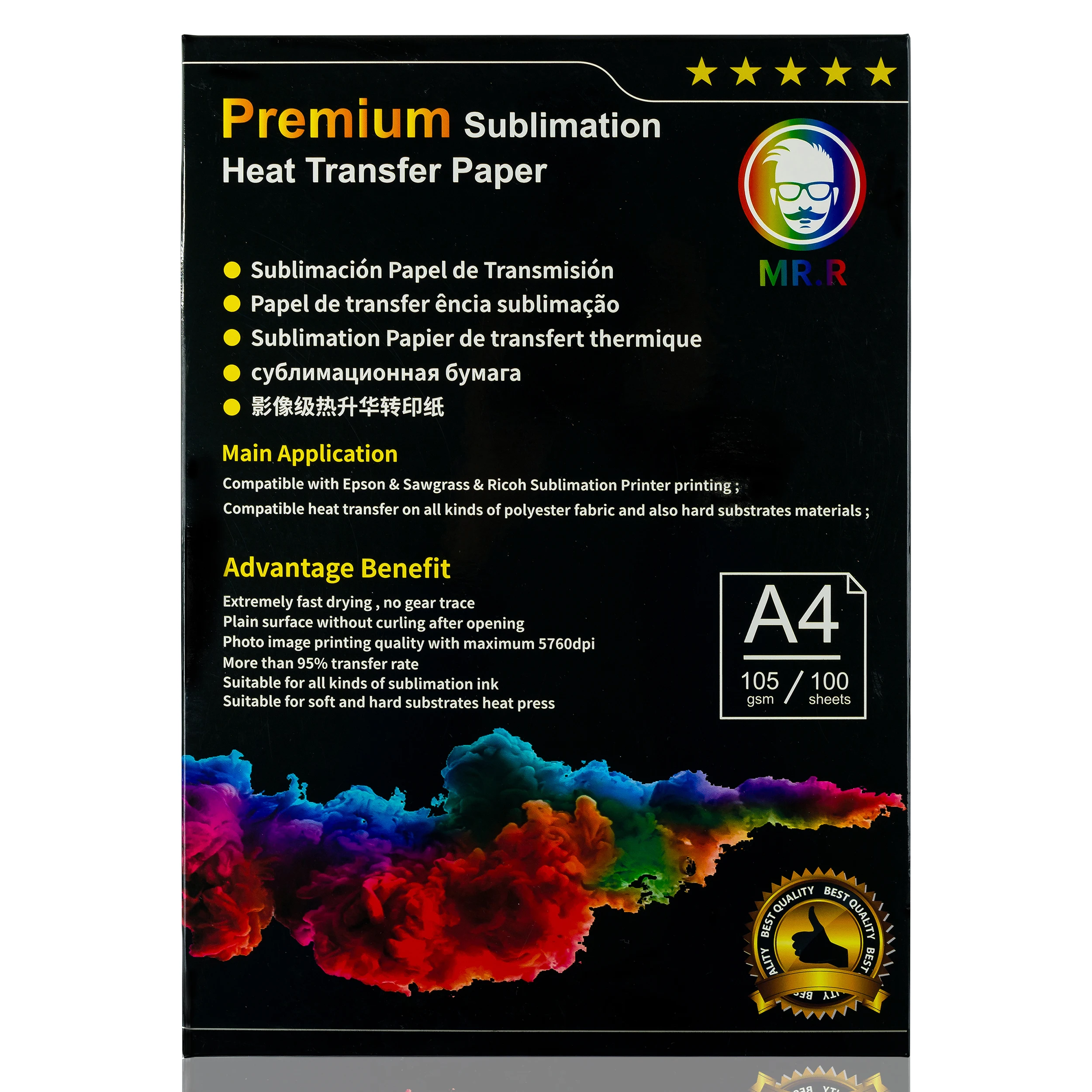 MR.R Premium Sublimation Heat Transfer Paper 105gsm A4 8.25'X11.69',100 Sheets per Pack