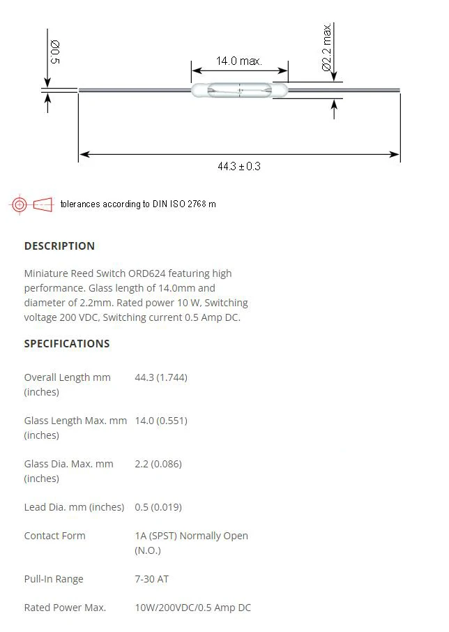 KOFU Brand Glass Reed Switch ORD624/ORD324,1000pcs/Box