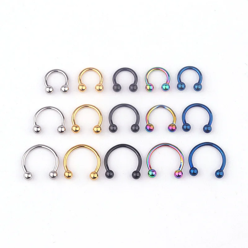 Wholesale Colorful Stainless Steel C-shaped Nose Ring Ball Horseshoe Shape Body Piercing Jewelry