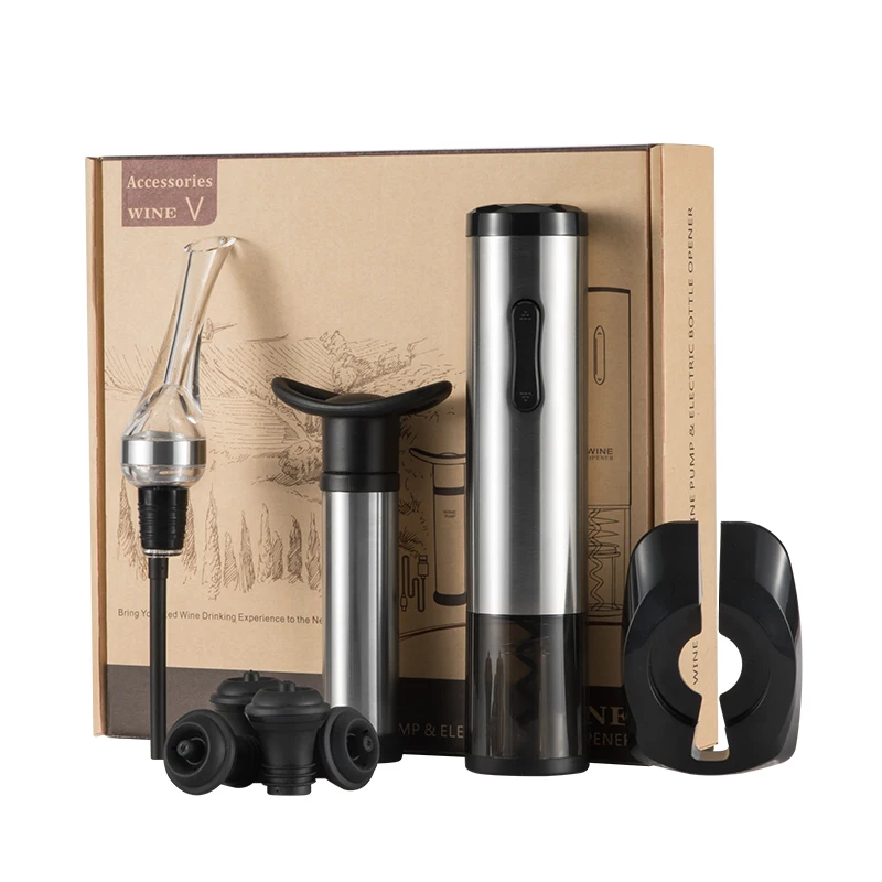 
Automatic electric wine bottle opener gift set with foil cutter vacuum stopper wine aerator pourer 