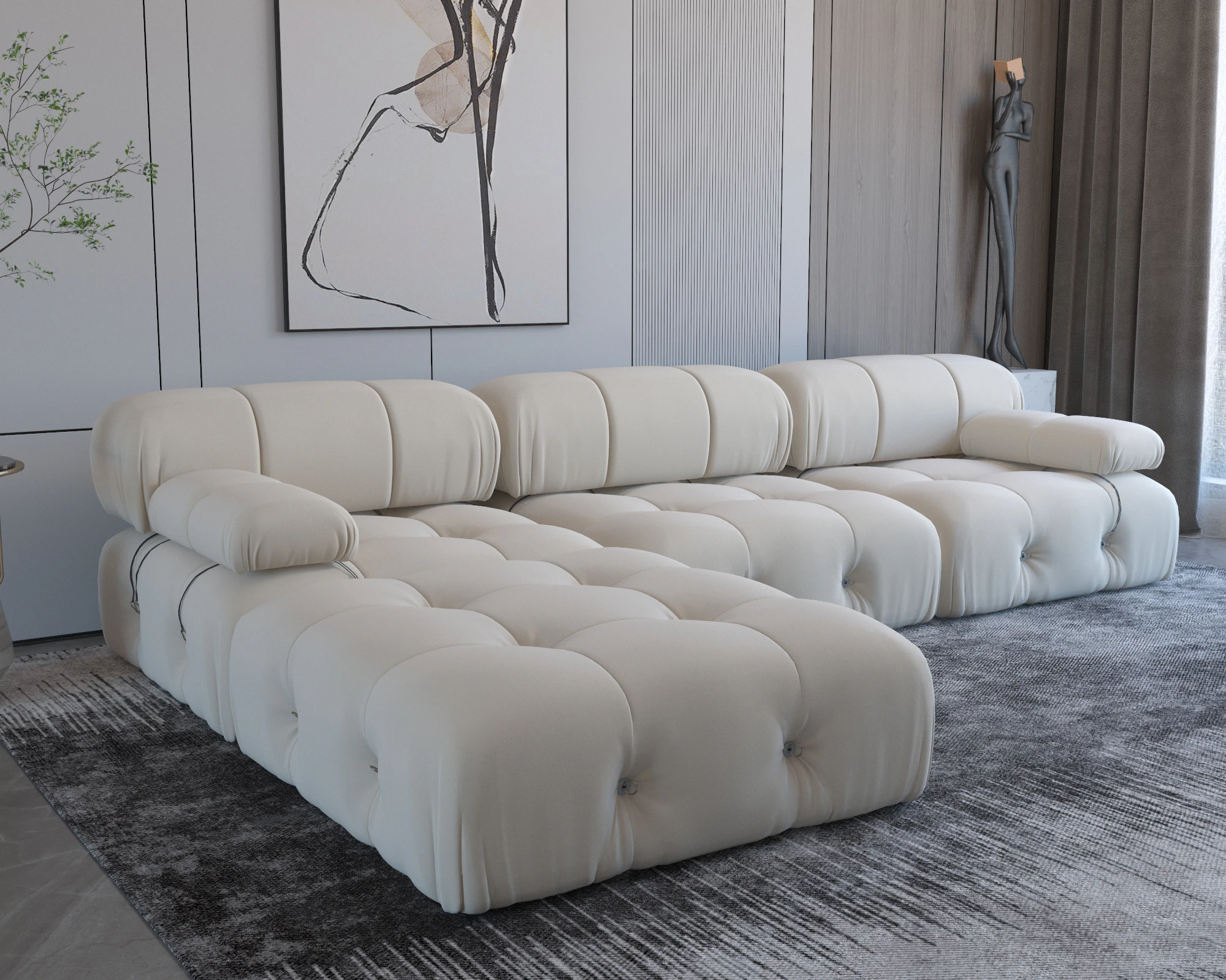 ATUNUS Contemporary Modular Sectional Sofas White Chaise sectional couch wedding Living Room velvet Fabric Sofa set