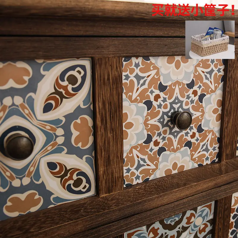 Painted Chest of Drawers Vintage Solid Wood Bedroom Storage Cabinet American Black Walnut Color Home Living Room Wooden Storage