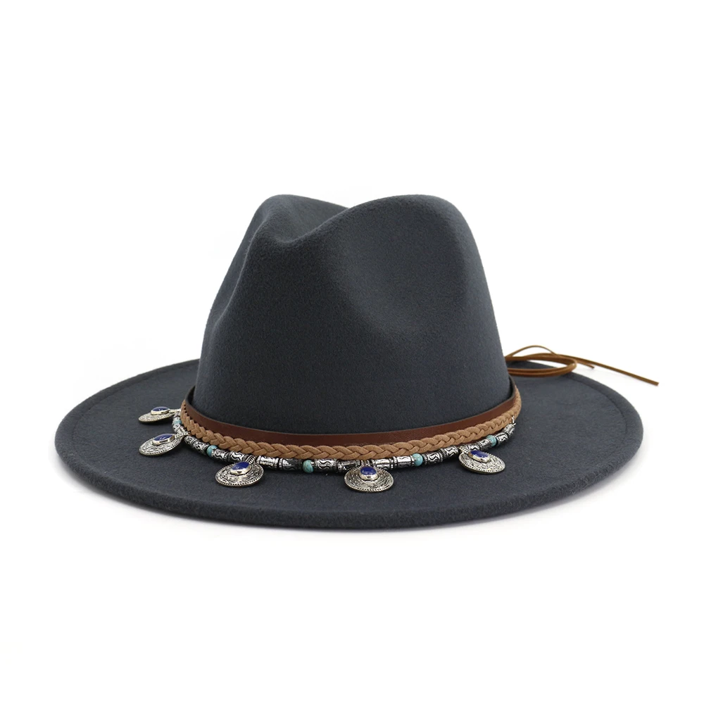 Шляпа в национальном стиле в Западном ковбойском стиле с перекрестными краями, популярная осенне-зимняя шерстяная джазовая шляпа, фетровая шляпа для мужчин и женщин, фетровая шляпа