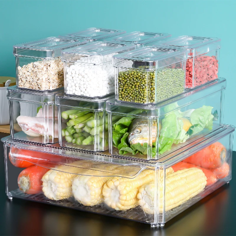 Transparent Refrigerator Organizer Bins Fridge Freezer Kitchen Cabinet Pantry Acrylic Food Organizer Storage Boxes Containers