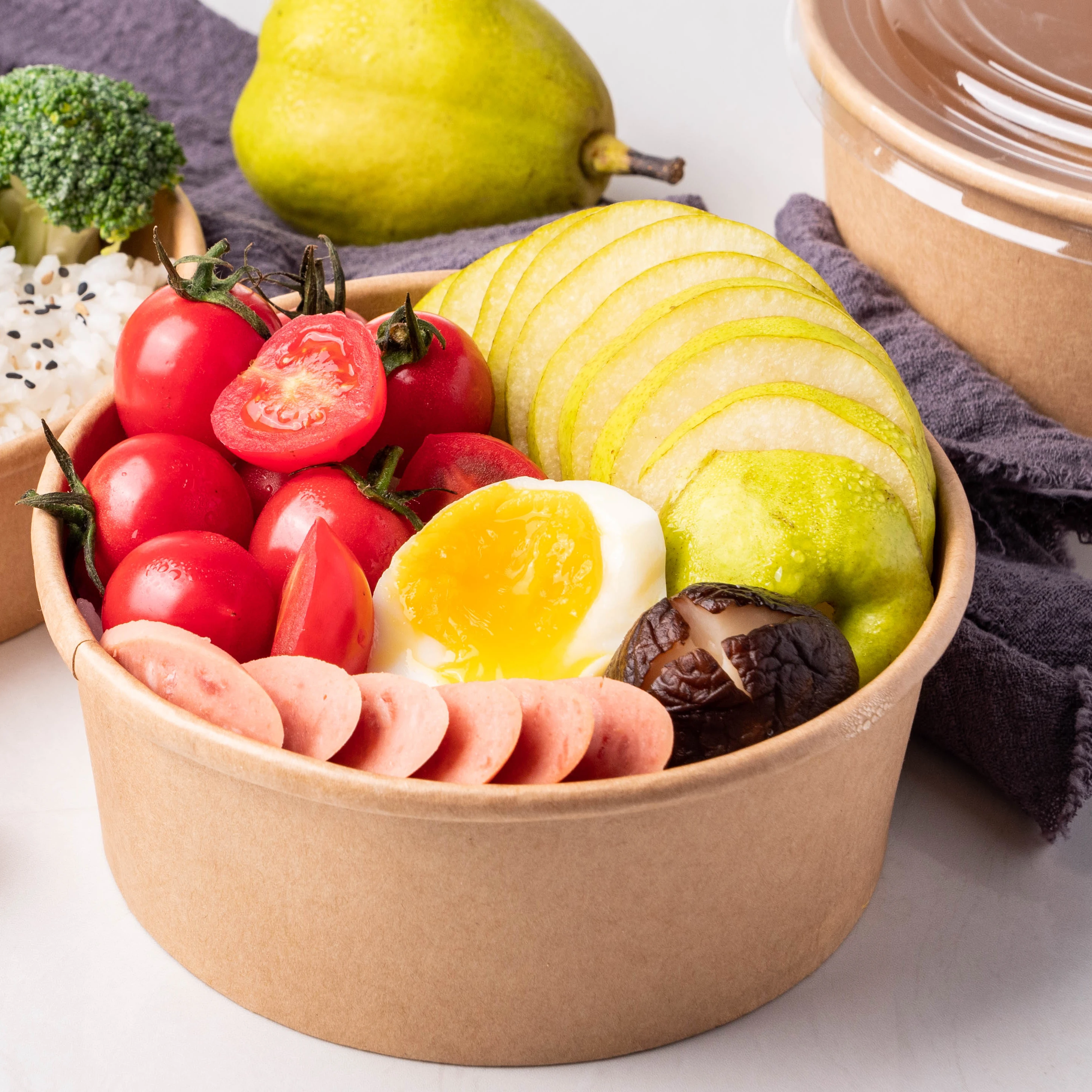 Different size 500-1300ml 100% Compostable  Biodegradable Take Away Round Paper bowl  custom logo