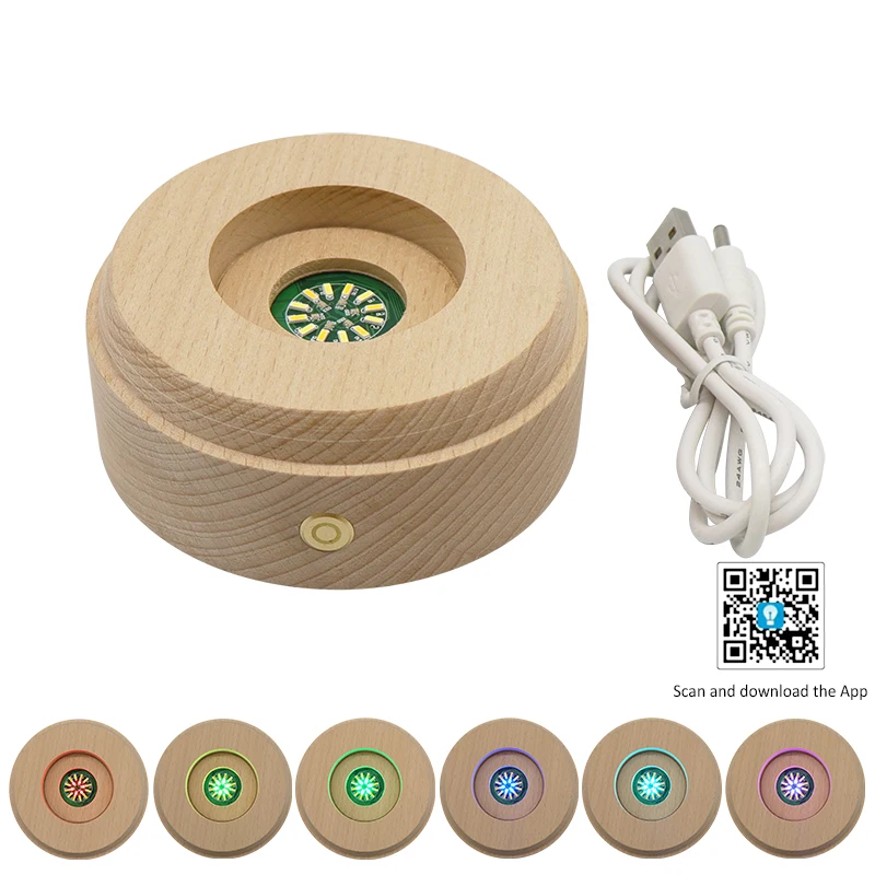 Wholesale 3D Illusion LED Base With Smart Speaker Music Night Lamp RGB Color Wooden LED Light Base For Crystal Ball