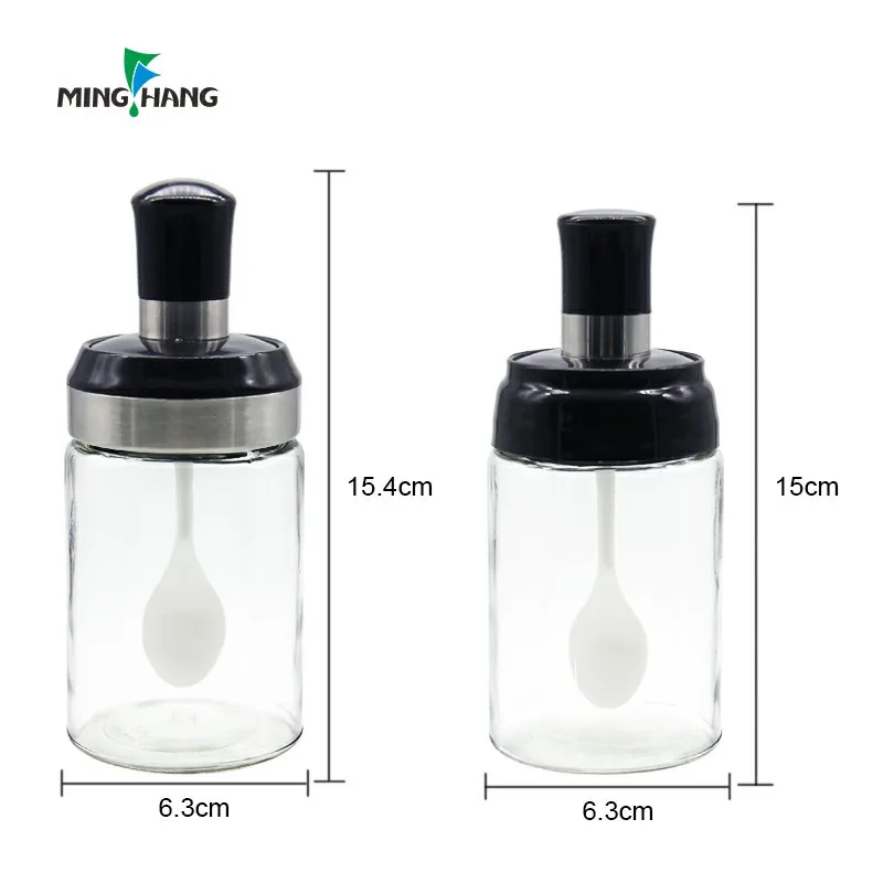 Оптовая продажа, банка для специй, стеклянная банка для хранения перца с ложкой