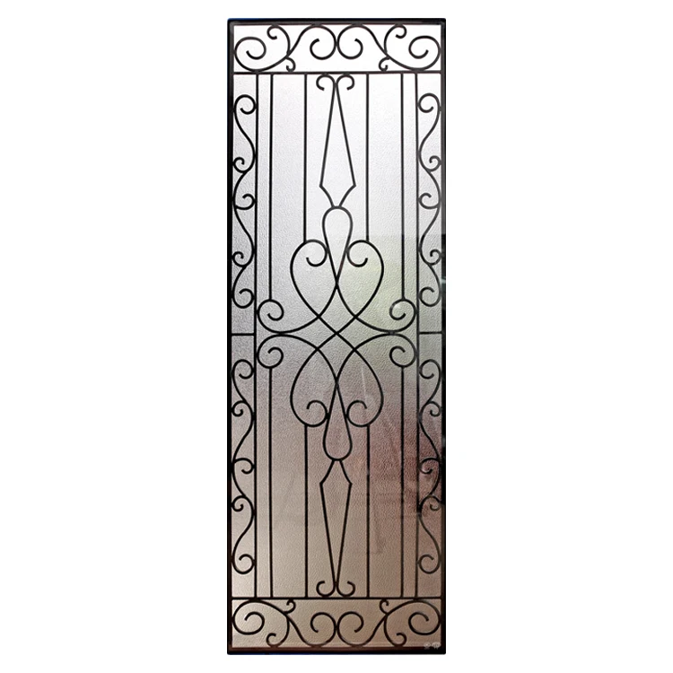 
New Design Black Images Double Tempered Palette Art Wrought Iron Door Glass 