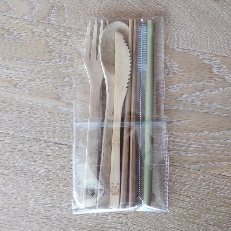 
6pcs Travel Bamboo Cutlery Set With Straw 