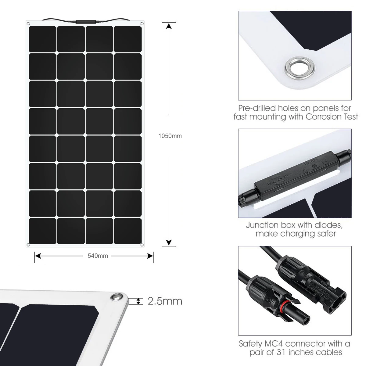 OEM High Quality 100W Flexible Solar Panel for Family Van Boat Travelling RV 12V Battery