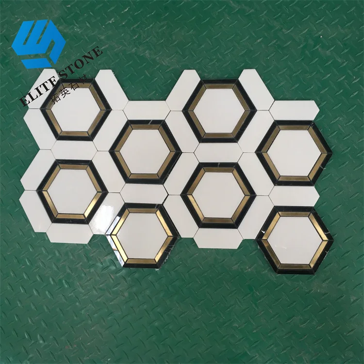 Nero marquina marble aristone marble black and white hexagon marble mosaic tile
