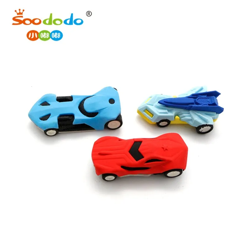 Wholesale Novelty Kids Cartoon Rubber Eraser Fancy Cute Pencil TPR 3D Puzzle Motorcycle Race Cars Shape Eraser
