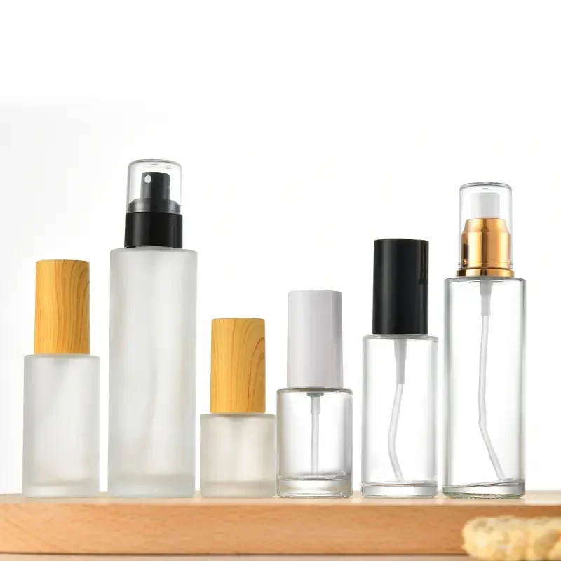 Customise Cosmetics Packaging 20ml -120ml Glass Bottle Sets Empty Clear/Frost Pump Spray Bottle Skin Care Set Lotion Bottle