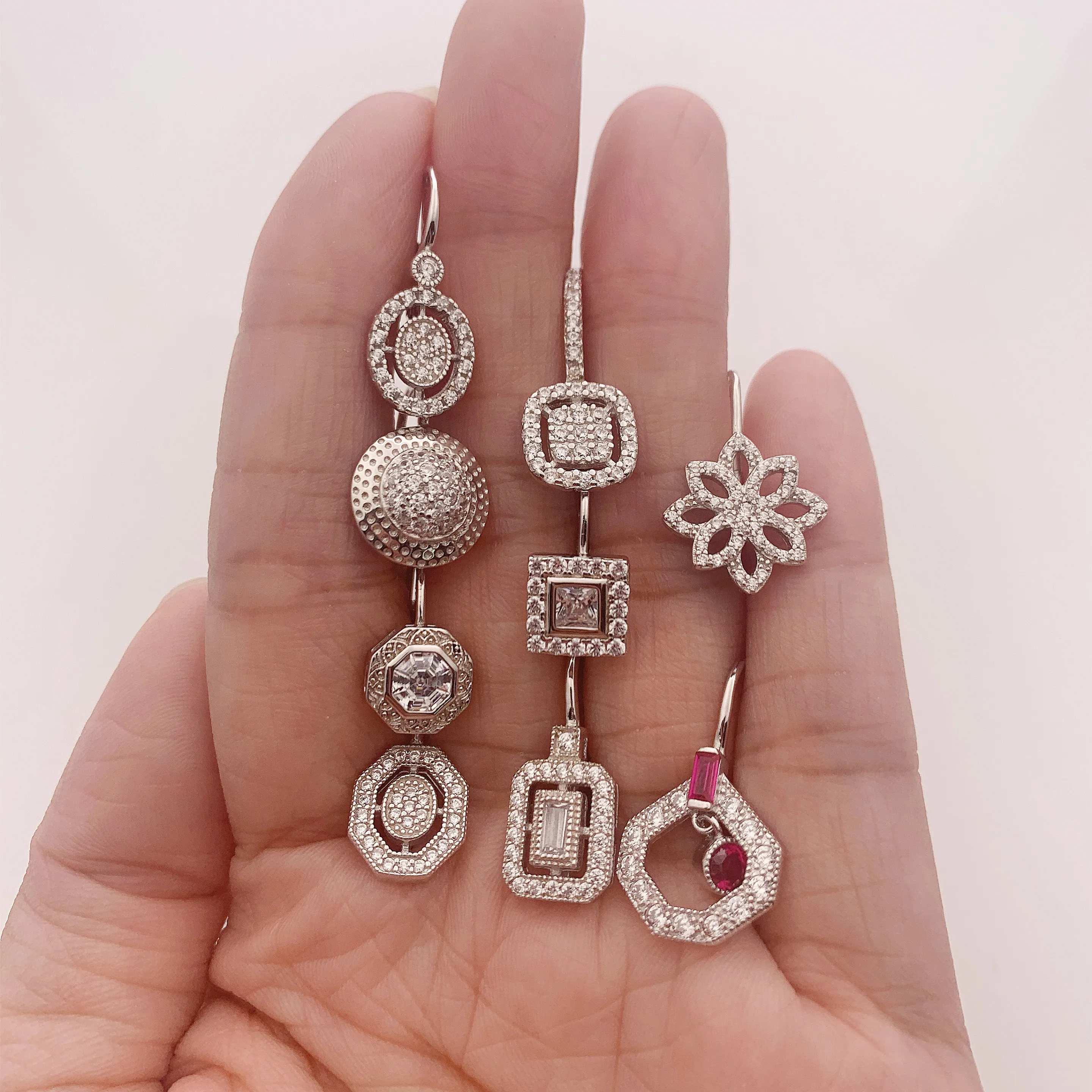 Daidan Dainty Gold Plated Geometric Diamond Huggie Silver 925 Hoop Zirconia Jewelry Flower Earrings