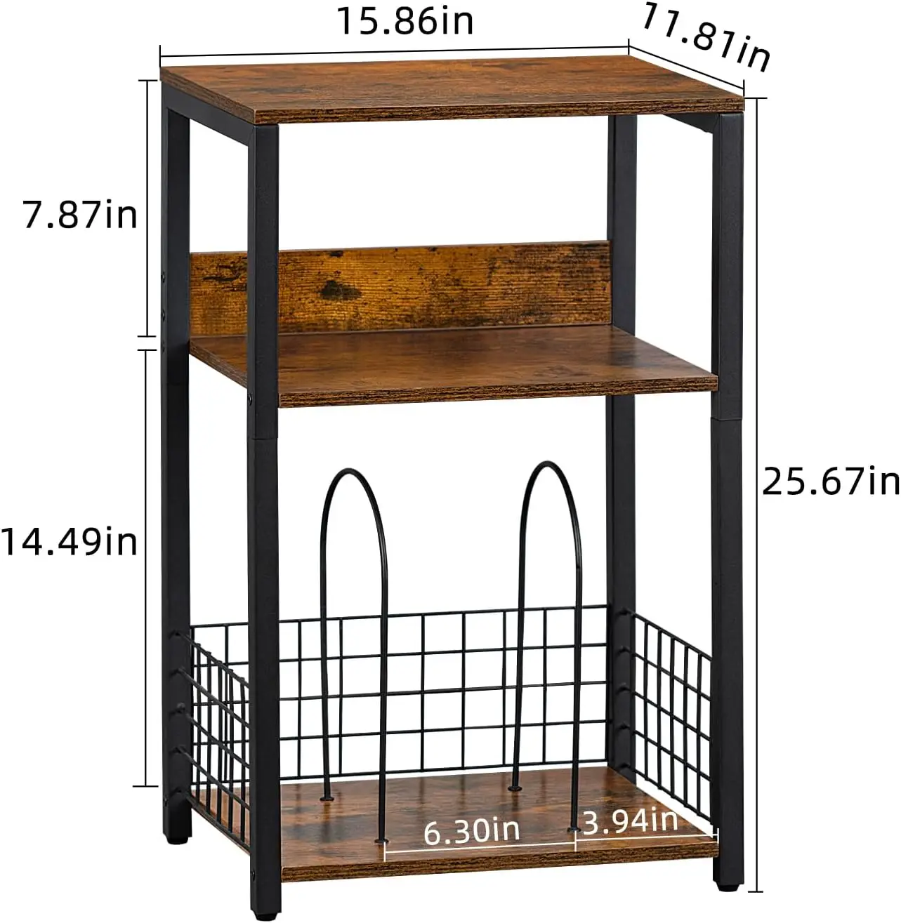 Retro Style 3-Tier Record Player Stand Home Multifunctional Vinyl Record Storage Double Design Powder-Coated Metal