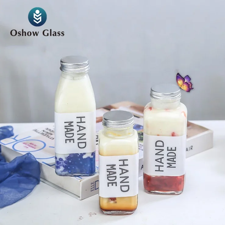 Wholesale Square 100ml 250ml 350ml 300ml 500ML 1000ML Empty Milk Fruit Juice Drink Glass Bottles With White Tamper Proof Cap