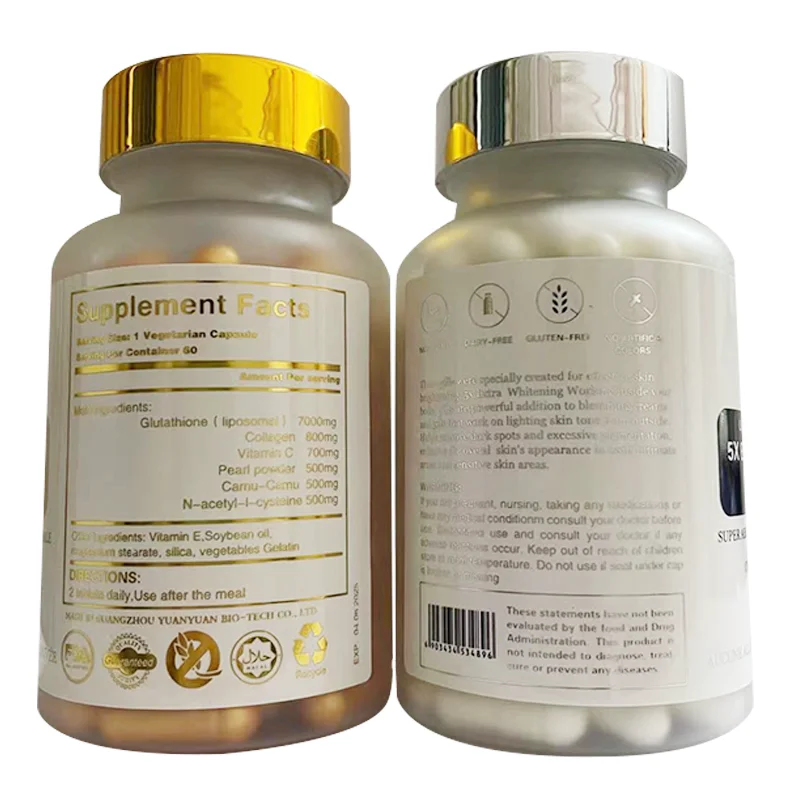 Powerful halal glutathione collagen vitamin C skin whitening capsules