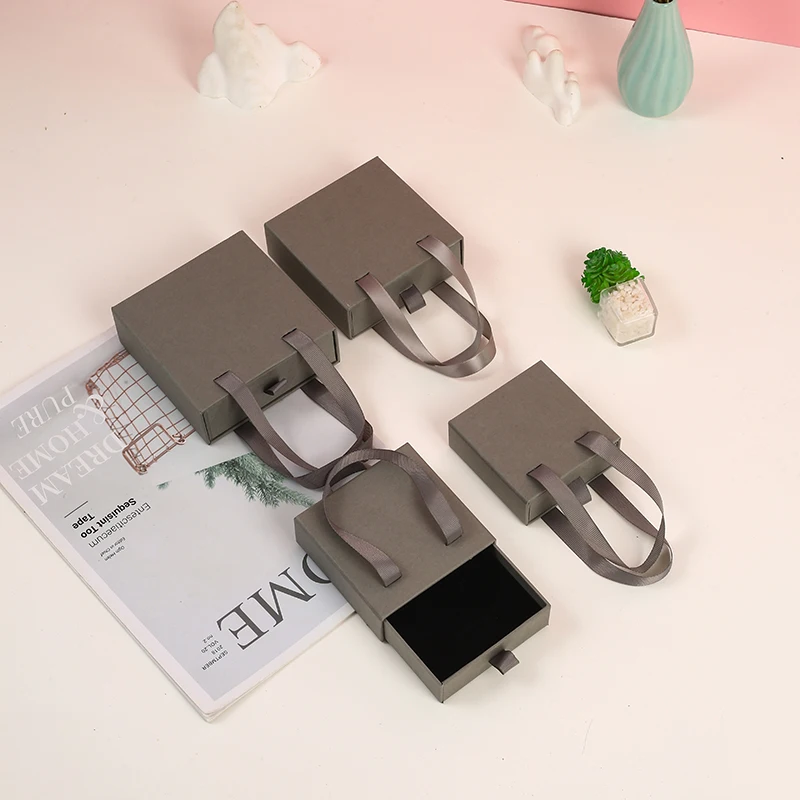 Exquisite Custom Your Own Logo Paper Necklace Bracelet Ring Earrings Jewelry Boxes With Handle